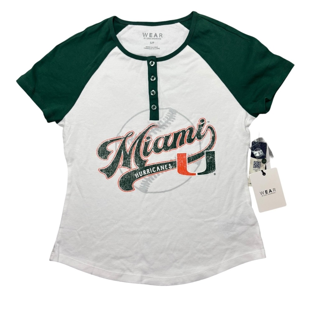 Miami Hurricanes T Shirt Womens S White Wear by‎ Erin Andrews Baseball Henley